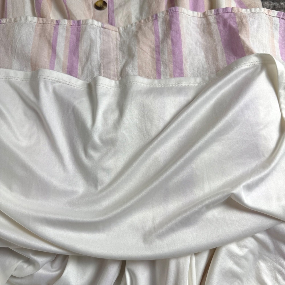Torrid Linen/Cotton Midi Dress Womens 2X Purple Tan Striped Button Front Pocket - Picture 9 of 10